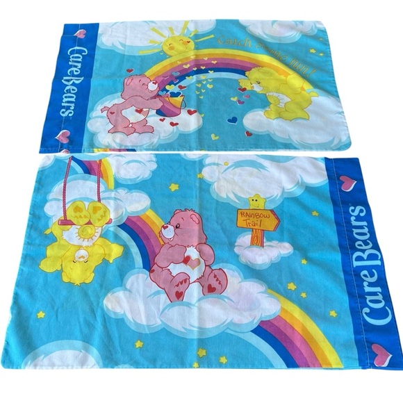VTG Franco Care Bears Standard Pillowcase Set Rainbow Trail Catch Some Fun GUC - Picture 1 of 10